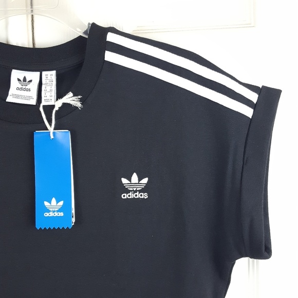 Adidas Floral Black Graph Cropped Top Tee Trefoil - Picture 3 of 8